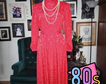 Vintage 80s CARON PETITE CHICAGO Red Dress w/ Belt