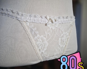 Vintage 80s Bonjour Paris White Lace Bikini Panties French Lingerie