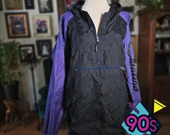 Catalina Windbreaker Jacket Mens XL Purple Black Vintage 90s Anorak Pullover