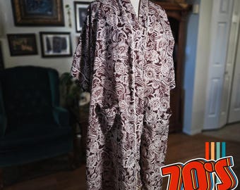 Saks Fifth Avenue Paisley Print Long Robe Kimono Brown White Women's One Size