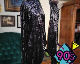 Vintage 90s Bubbles Black Crushed Velvet Open Front Blazer Goth Grunge 3XL USA