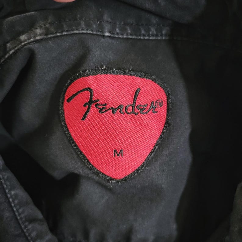 Vintage Y2K Fender Black Button Up Shirt Long Sleeve Embroidered Logo Guitar M image 7