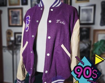 Vintage Butwin Varsity Jacket Purple Wool Leather Sleeves Macy’s Parade Patch 90s Retro Letterman Womens Oversized Large