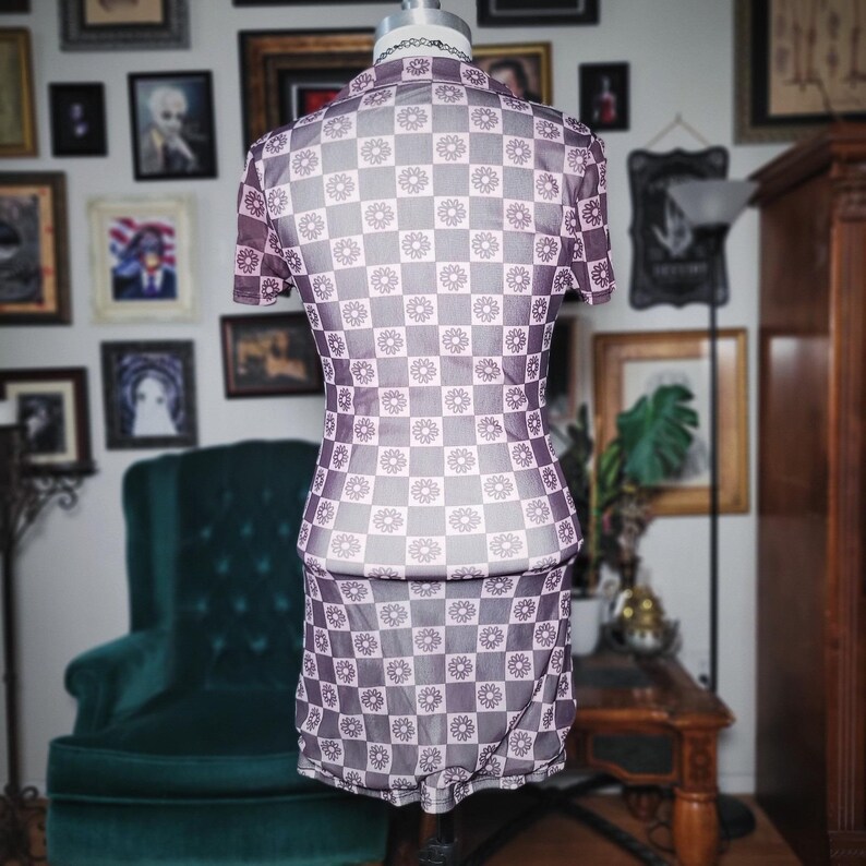 Urban Outfitters Mini Dress Vintage Y2K Checkerboard Ruched Mallgoth Medium immagine 6
