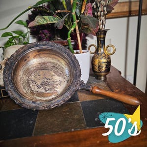 Vintage 50s Silver Plate Silent Butler Crumb Catcher Ash Receiver Wood Handle