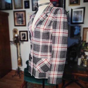 BCBG Max Azria Blazer Plaid Wool Mohair Vintage 90s Grey Red Jacket Sample Small image 4
