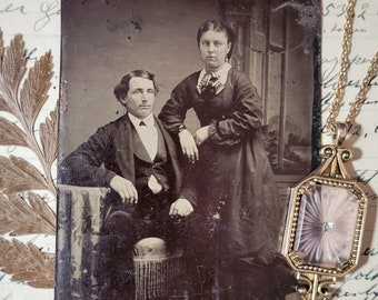 Vintage Love - Antique Victorian Tintype of Couple, circa 1870. Black and White Photo. Vintage 1800s Husband Wife Parlor Portrait