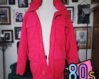 Penfield Red Puffer Parka Jacket Goose Down Vintage 80s Mens Medium Hooded Coat