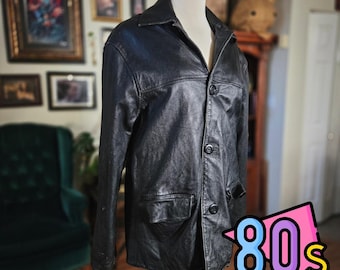 Vintage 80s Valentina Original Black Leather Jacket Button Front Classic Moto