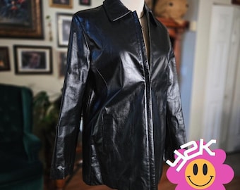 Vintage Y2K Derma Collection Black Leather Zip Front Jacket Minimalist Moto