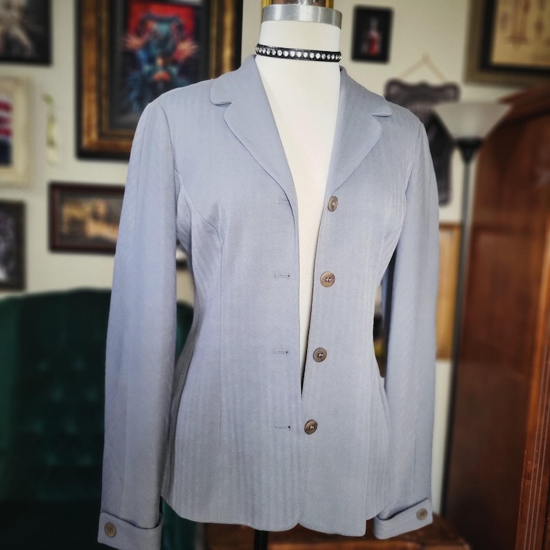 Vintage BCBG Max Azria Blazer 90s Grey Tailored Jacket Made in USA NWT Size 10 image 3