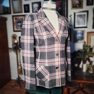 BCBG Max Azria Blazer Plaid Wool Mohair Vintage 90s Grey Red Jacket Sample Small image 5