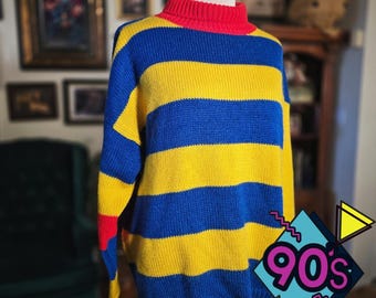 Vintage 90s Sultra Colorblock Striped Mock Neck Knit Sweater