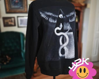 Vintage Y2K Ring of Fire Black Graphic Sweatshirt Mens Eye Wings Snake Pyramid