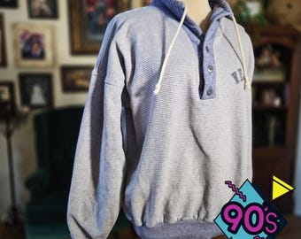 University Place Vermont Sweatshirt Vintage 90s L Striped Henley Pullover USA