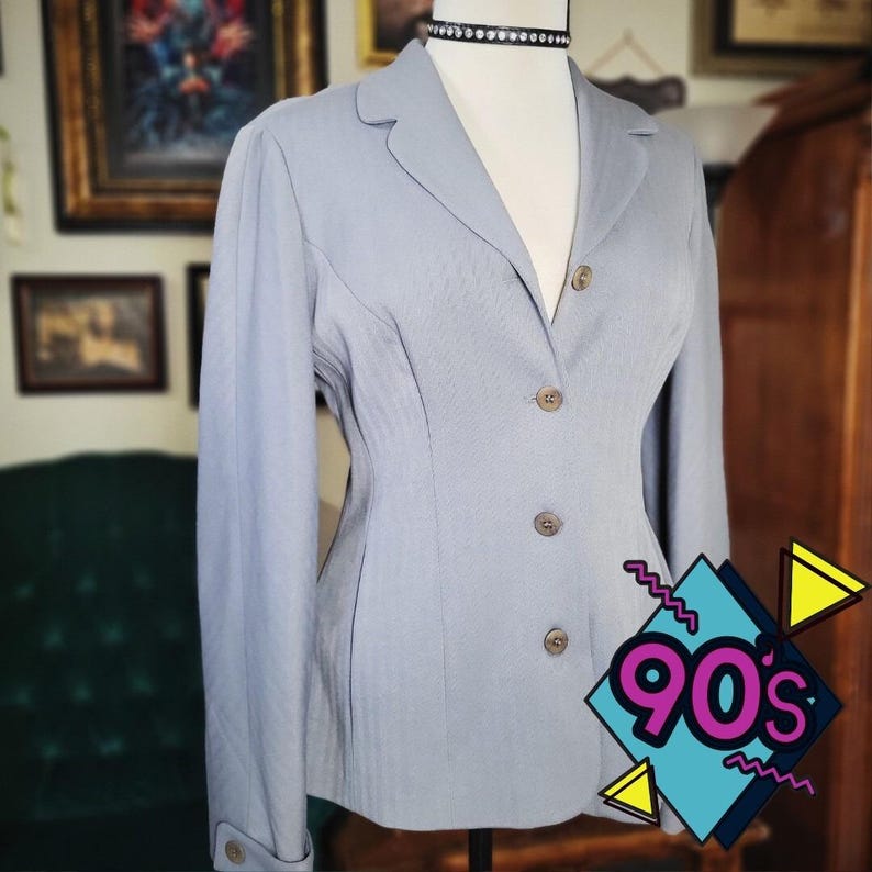 Vintage BCBG Max Azria Blazer 90s Grey Tailored Jacket Made in USA NWT Size 10 image 1