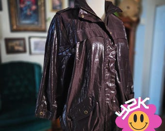 Chico's Windbreaker Jacket Brown Shiny Metallic Vintage Y2K Womens Utility 2 L