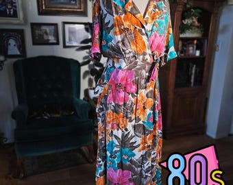 Carole Little Wrap Dress Saint-Tropez West Vintage 80s Floral Rayon Midi 12