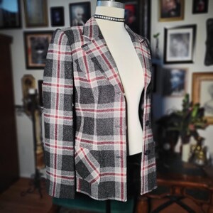 BCBG Max Azria Blazer Plaid Wool Mohair Vintage 90s Grey Red Jacket Sample Small image 2