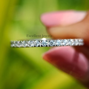 Minimalist Diamond Half Eternity Ring Bridal Stacking Ring 1.00MM  Round Cut Moissanite Matching Wedding Band, Engagement Ring Promise Ring