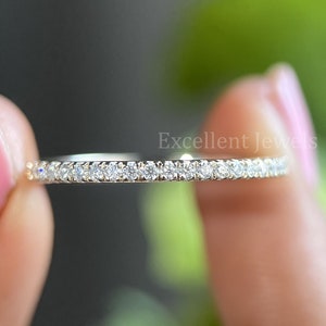 1.5 MM Moissanite Wedding Band Women Solid 14K White Gold Wedding Band Stacking Matching Eternity Band Bridal Wedding Anniversary Ring