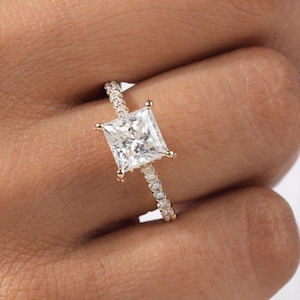 2ct Princess cut Moissanite engagement ring Unique White gold engagement ring dainty diamond bridal ring promise ring anniversary gift