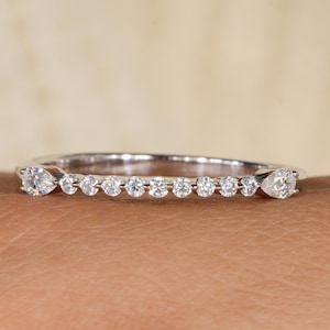 Half Eternity Pear and Round Cut Lab Grown Diamond Wedding Band 14K Solid Gold Pear Diamond Stacking Band Bridal Stacking Anniversary Band