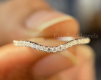 1.30 MM Curved Diamond Band In Solid White Gold Matching Stackable Band 14K Solid Gold Curved Ring Enhancer Simple Dainty Band Wedding Band