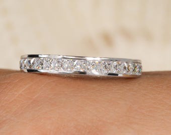 Obrączka ślubna z diamentami szlifu Princess Eternity z osadzonymi kanałami, diamentami hodowanymi laboratoryjnie, damska, ze złota 14K, pierścionek Half Eternity, do samodzielnego złożenia, prezent dla niej