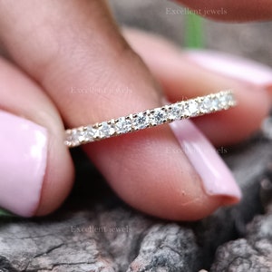 Round Moissanite Diamond Band Minimalist Diamond Wedding Band Full Eternity Ring Stacking Band For Engagement Ring Matching Anniversary Band