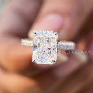 4CT Radiant Cut Moissanite Engagement Ring, 14K Radiant Solitaire Moissanite Ring, Art Deco Wedding Ring, Hidden Halo Ice Crushed Moissanite