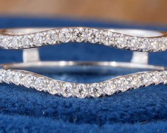 Alliance incurvée avec diamants de 1,30 mm en or blanc massif, bague empilable, rehausseur d'alliances contour ovale