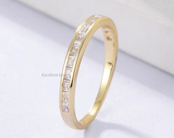 0.64CT Channel Set Baguette Wedding Ring 14K Yellow Gold Baguette Half Eternity Ring Gold Stacking Ring Baguette Diamond Women Wedding Ring