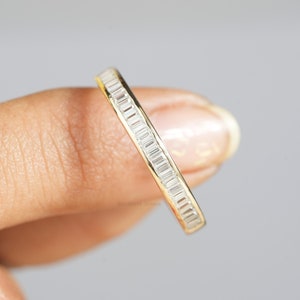 2MM Baguette Cut Moissanite Ring 14K Yellow Gold Half Eternity Ring ,Baguette Wedding Band ,Channel Set Stacking Band, Diamond Matching Band
