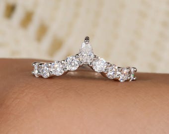 Pear And Round Lab Grown Diamond Curved Wedding Band For Woman Pear Diamond Curve Half Eternity Ring Pear Lab Diamond Anniversary Band