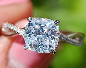 8*8MM Cushion Cut Solitaire Moissanite Ring Cushion Cut Twisted Diamond Shank Ring High Profile Wedding Ring Anniversary Ring Gift For Her