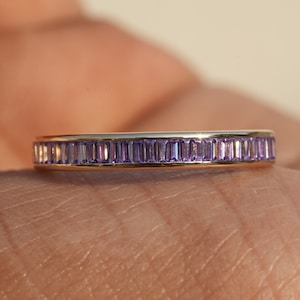 Lab Created Alexandrite Baguette Channel Set Stacking Band 14K Yellow Gold Half Eternity Ring Matching Band Baguette Cut Anniversary Band