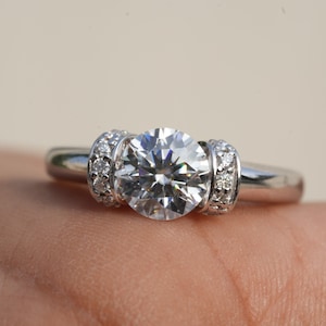 1.50Ct Round Moissanite Diamond Ring, 14K White Gold Round Solitaire Ring, Round Moissanite Engagement Ring For Her, Anniversary Ring Gift