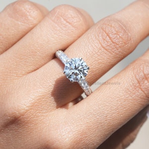 2CT Round Solitaire Engagement Ring, 14K White Gold Round Moissanite Diamond Ring For Her ,6 Prong Half Eternity Round Cut Diamond Ring