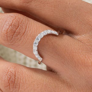 Deep Curved Contour Wedding Band 10K/14K White Gold Round Moissanite Curved Wedding Band Curved Matching Engagement Band Stacking Ring