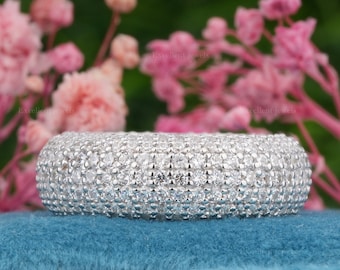 4.00CTW Round Pave Dome Ring Moissanite Wedding Band Cocktail Ring Honeycomb Set Micro Pave Diamond Band Anniversary Ring Statement Ring