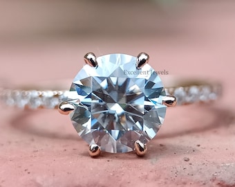 1.85CT Round Moissanite Engagement Ring 14K Rose Gold 6 Prong Moissanite Ring Round Solitaire Diamond Wedding Anniversary Gift For Women