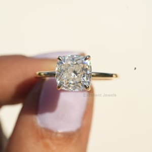 14K Gold Cushion Solitaire Engagement Ring,3CT Cushion Diamond Ring Cushion Cut Moissanite Ring Promise Ring ,Cushion Solitaire Ring For Her