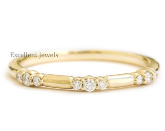 Flush Set Diamant Band Zierliche Diamant Ehering 14K Solid Gold Moissanite Passender Ehering für Frauen Stapelring Jahrestagsgeschenk