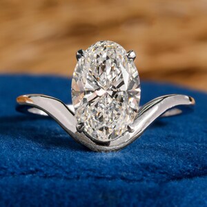 3 CT Oval Diamond Ring Oval Lab Grown Diamond Engagement Ring Curve Band 14K Solid White Gold Oval Solitaire Ring Anniversary Gifts For Her