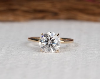 2ct Round Engagement Ring In 14k Yellow Gold Round Moissanite Engagement Rings 4 Prong Solitaire Moissanite Ring Gold Promise Proposal Ring