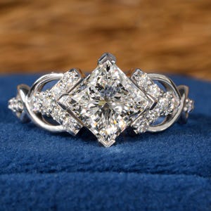 Nature Inspired Princess Lab Grown Diamond Engagement Ring Princess Cut Diamond Ring Square Diamond Ring Proposal Anniversary Gifts for Her