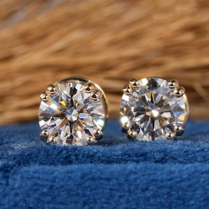 14K Yellow Gold Round Lab Grown Earrings Studs IGI Certified Round Excellent Cut Lab Grown Diamond Studs Round Solitaire Earrings For Women