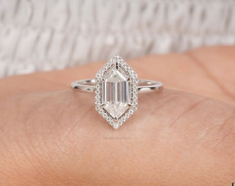 Dutch Marquise Cut Moissanite Ring Step Cut 2CT Hexagon Moissanite Engagement Ring Dutch Marquise Solitaire Ring With Halo Anniversary Rings