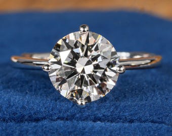 Round Lab Grown Diamond Ring Solitaire Diamond Engagement Ring Round Diamond Wedding Ring For Her Petal Prong Minimalist Anniversary Ring
